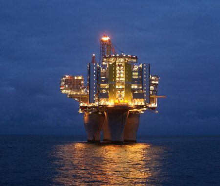 Picture of Troll-A gas field in the night-time.